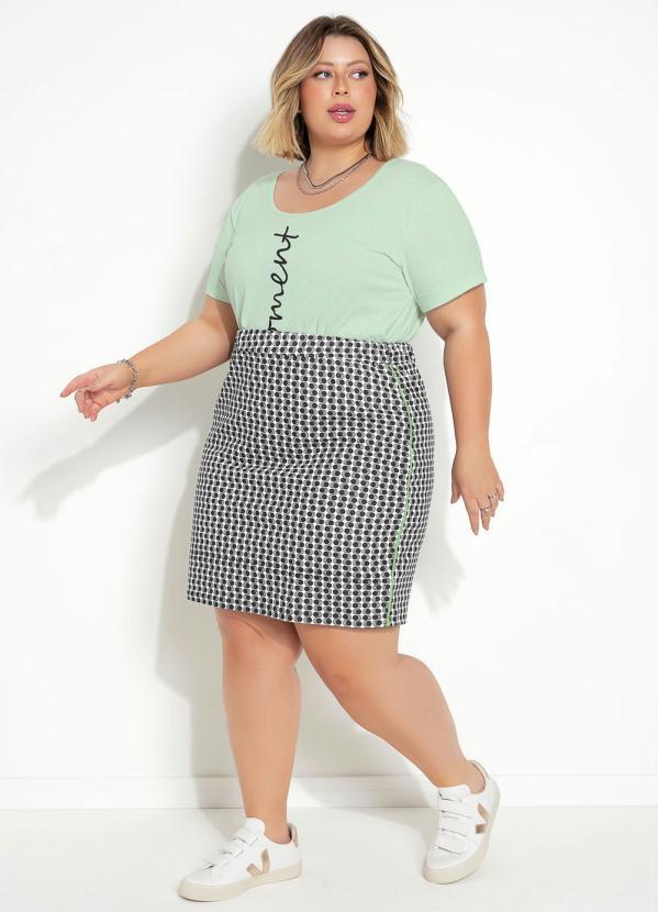 Marguerite - Saia Abstrata Branca com Filete Neon Plus Size 4