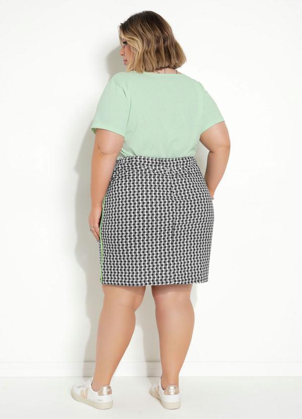 Marguerite - Saia Abstrata Branca com Filete Neon Plus Size 5