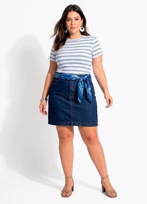 Quintess - Saia  Azul Escuro em Jeans - QUINTESS