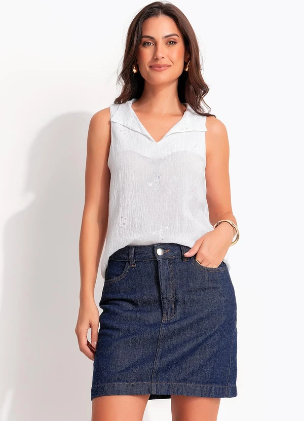 Quintess - Saia  Azul Escuro em Jeans 7