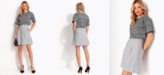 Saia Cinza Claro em Viscose com Poli�ster