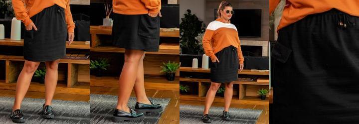 Saia Preta em Moletinho com Bolso Cargo