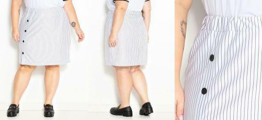 Saia Risca de Giz Branca com Botes Plus Size