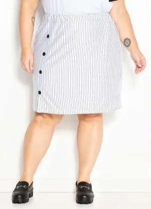 Marguerite - Saia Risca de Giz Branca com Botões Plus Size - MARGUERITE
