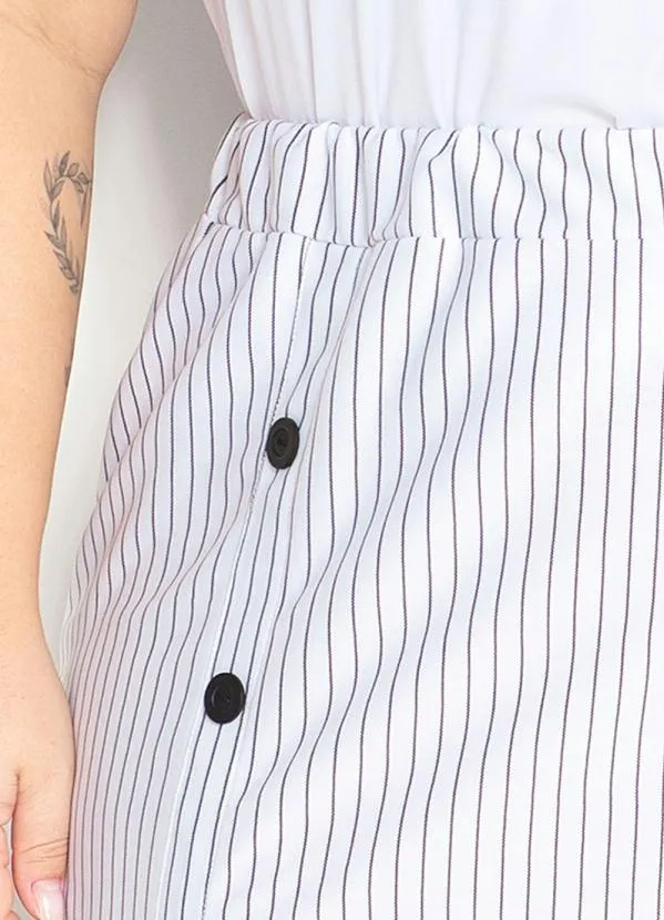Marguerite - Saia Risca de Giz Branca com Botões Plus Size 3