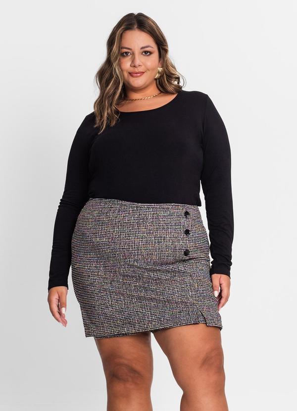 Secret Glam - Shorts Saia Plus Size em Tweed Preto 3