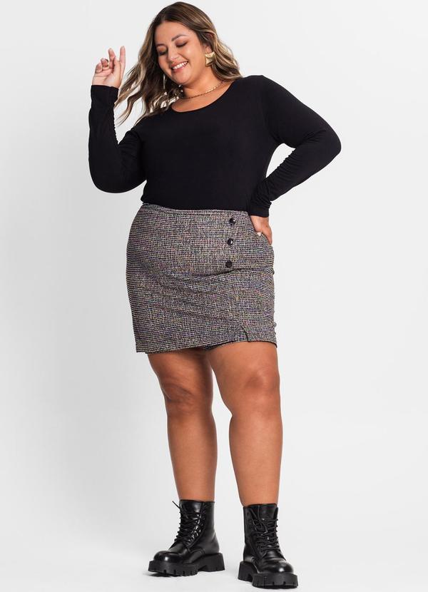 Secret Glam - Shorts Saia Plus Size em Tweed Preto 4