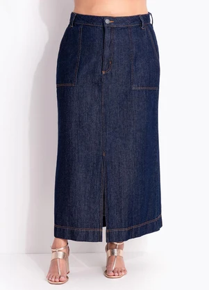Marguerite - Saia Jeans Escuro Midi Evasê - MARGUERITE