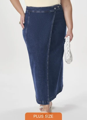 Lisamour - Saia Jeans Longa Transpassada Azul - LISAMOUR