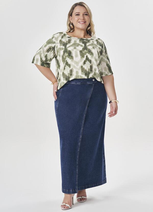 Lisamour - Saia Jeans Longa Transpassada Azul