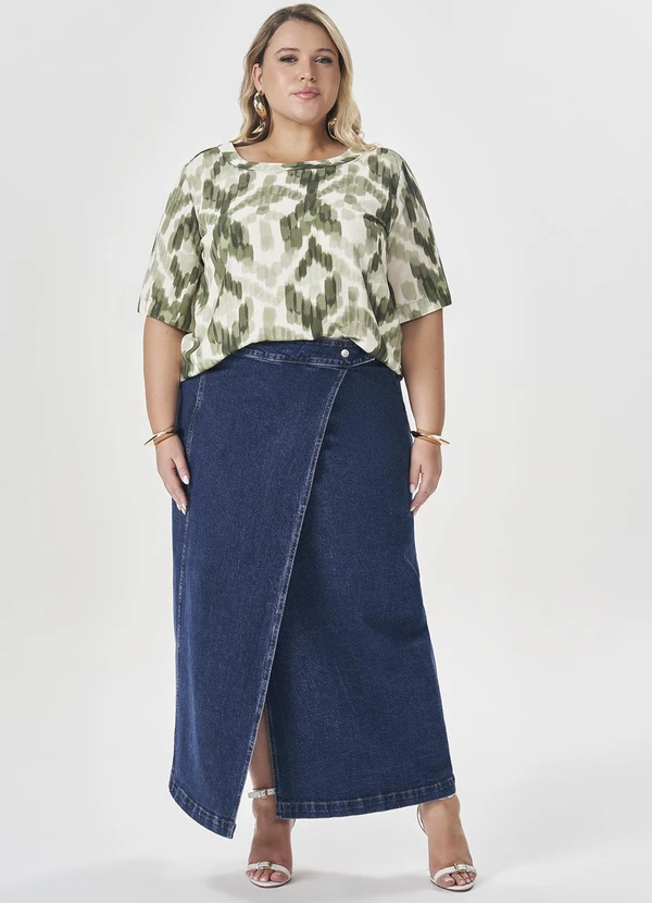 Lisamour - Saia Jeans Longa Transpassada Azul 4