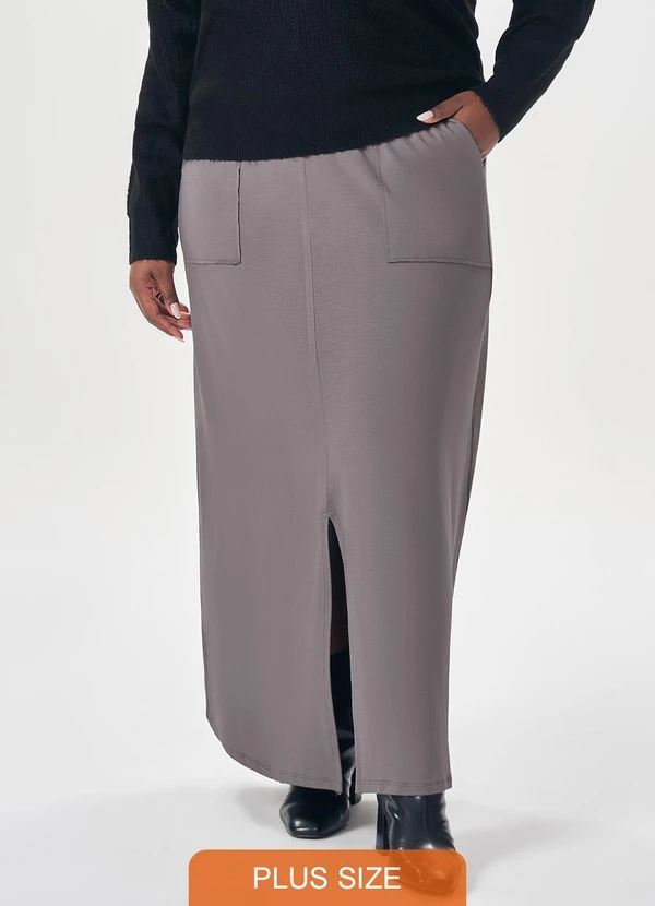 Lisamour - Saia Longa com Fenda Frontal Cinza