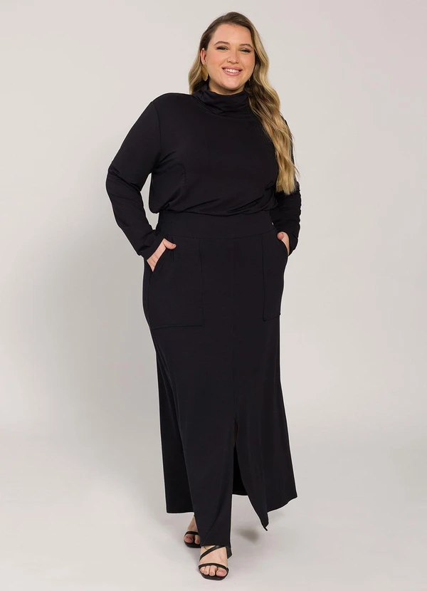 Lisamour - Saia Longa com Fenda Frontal Preta 1