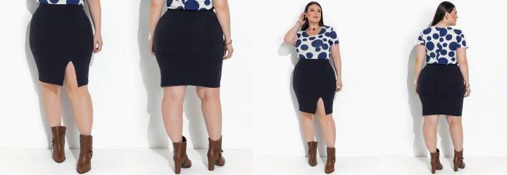 Saia Azul Marinho em Canelado