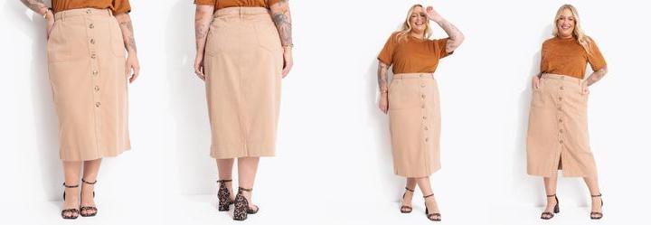 Saia Bege Jeans com Bot�es