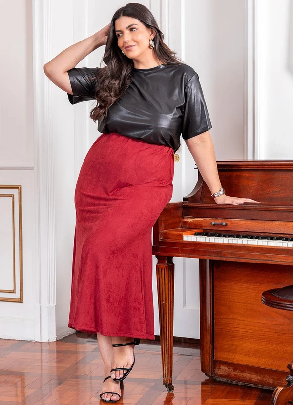 Marguerite - Saia Bordô em Malha Suede 3