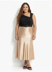 Saia Dourado em Malha com Elastano