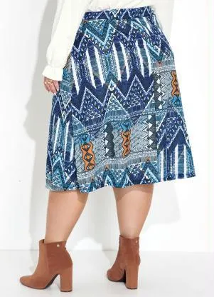 Marguerite - Saia Étnica Azul com Faixa na Cintura Plus Size - MARGUERITE
