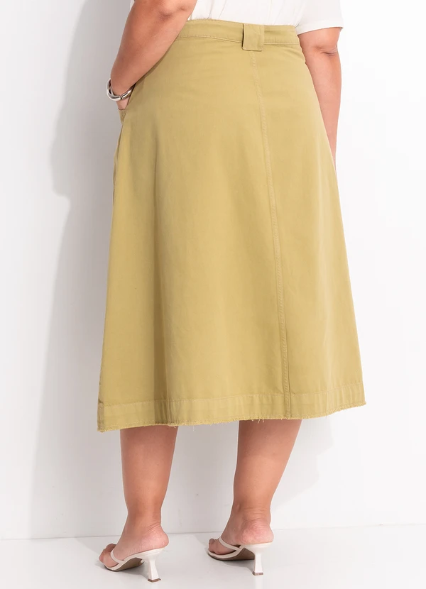 Marguerite - Saia Evasê Verde Oliva em Sarja 2