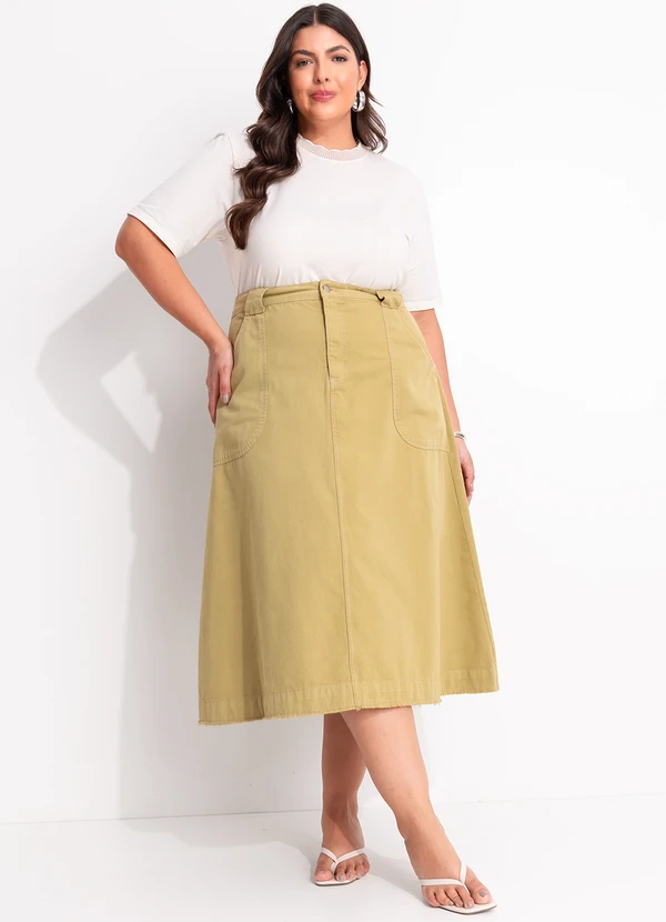 Marguerite - Saia Evasê Verde Oliva em Sarja 3