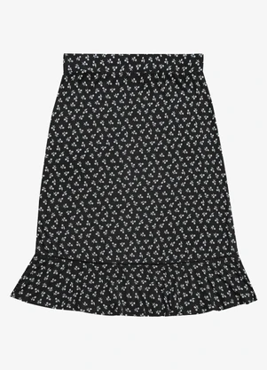 Secret Glam - Saia Feminina Estampada Super Midi Preto - SECRET GLAM