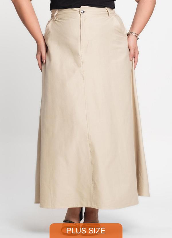 Select - Saia Feminina Midi Godê Sarja com Bolso Bege
