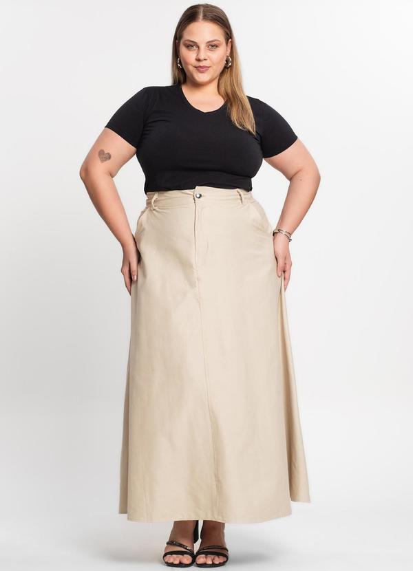 Select - Saia Feminina Midi Godê Sarja com Bolso Bege 3