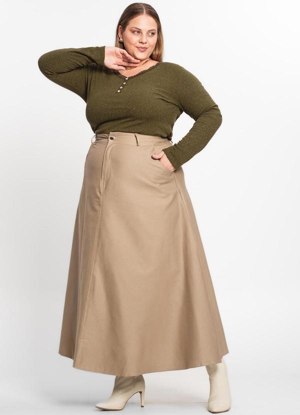 Select - Saia Feminina Midi Godê Sarja com Bolso Bege 3