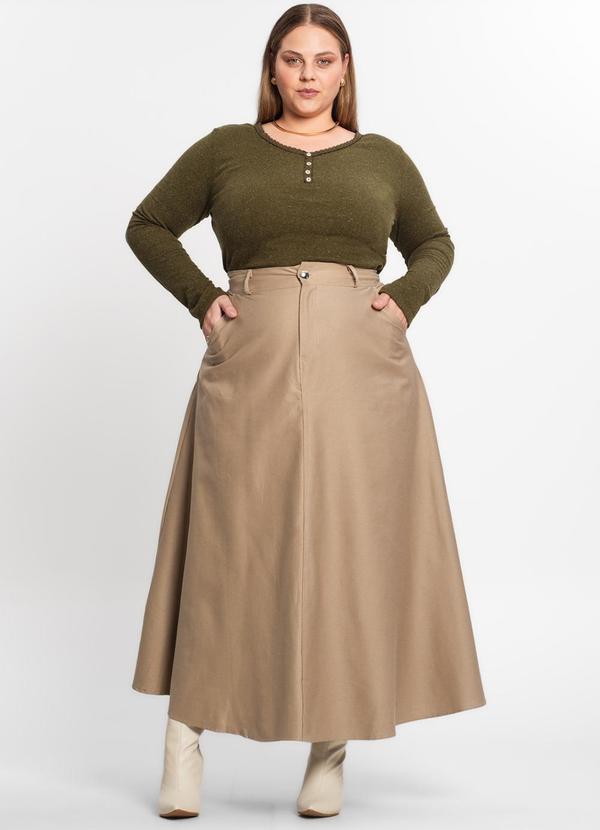 Select - Saia Feminina Midi Godê Sarja com Bolso Bege 4