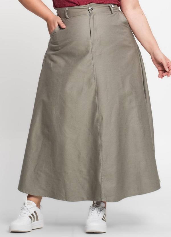 Select - Saia Feminina Midi Godê Sarja com Bolso Cinza