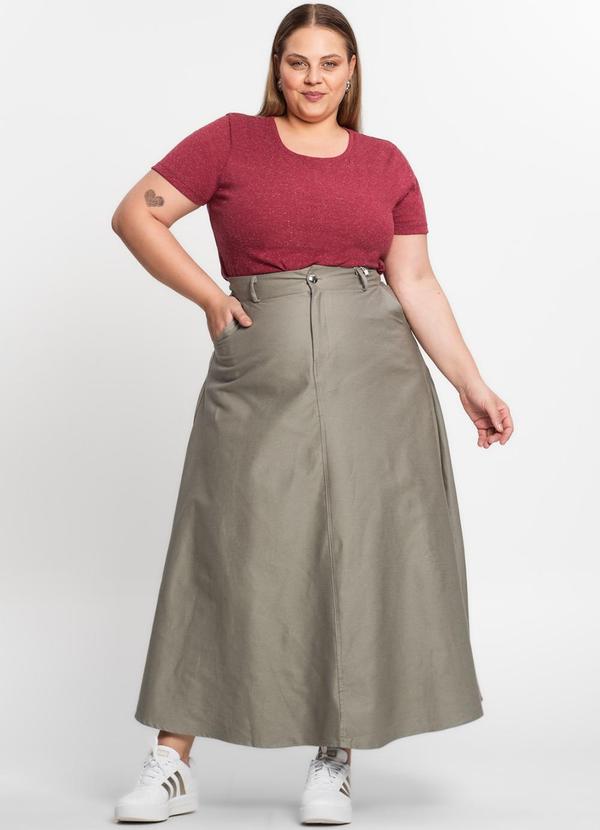 Select - Saia Feminina Midi Godê Sarja com Bolso Cinza 3