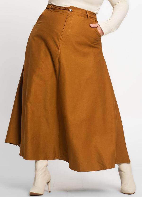 Select - Saia Feminina Midi Godê Sarja com Bolso Marrom