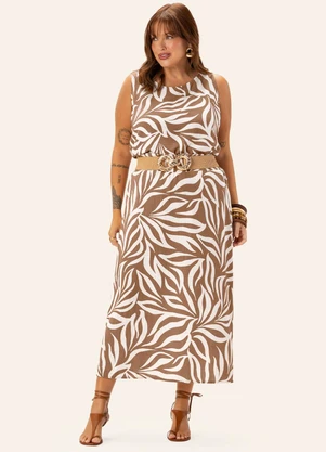 Secret Glam - Saia Feminina Plus Midi Evasê  Marrom - SECRET GLAM