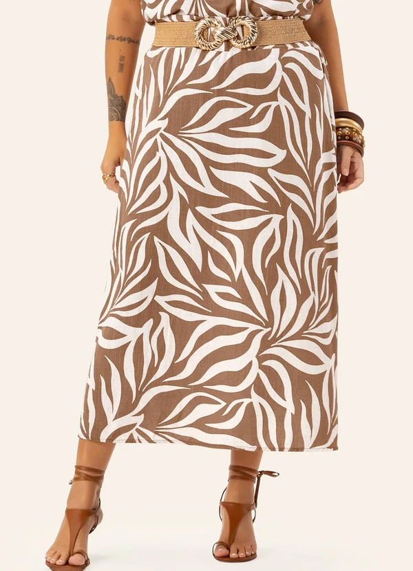 Secret Glam - Saia Feminina Plus Midi Evasê Marrom