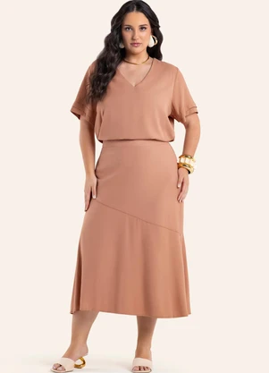 Secret Glam - Saia Feminina Super Midi Viscose Marrom - SECRET GLAM