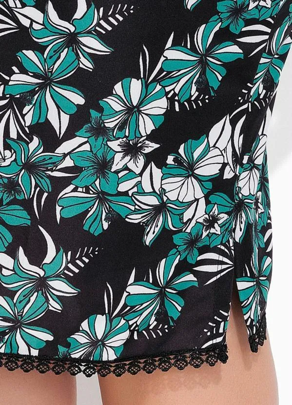 Marguerite - Saia Floral Assimétrica com Fenda Plus Size