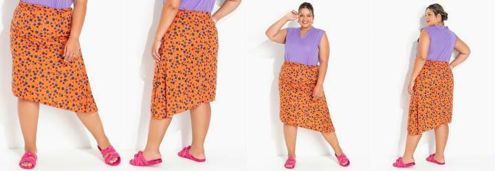 Saia Floral Laranja Assimtrica Plus Size