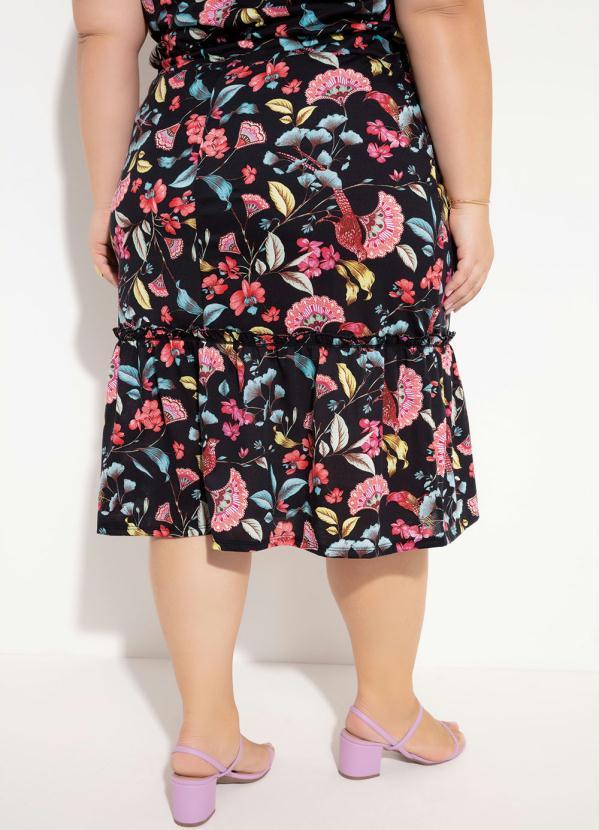 Outlet - Saia Floral Preta com Frufru Plus Size 1