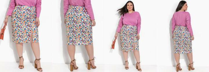 Saia Geomtrico Laranja em Jersey Acetinado