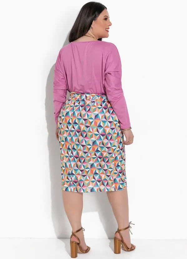 Marguerite - Saia Geométrico Laranja em Jersey Acetinado 4