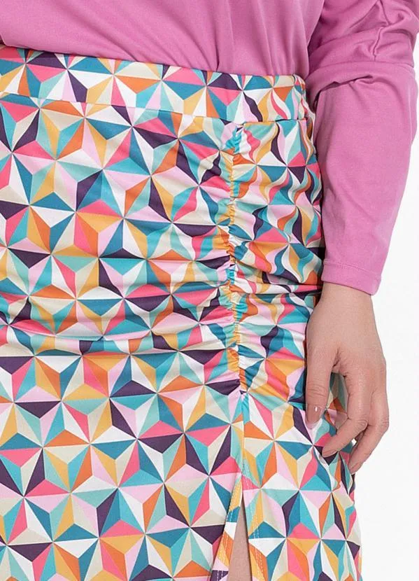 Marguerite - Saia Geométrico Laranja em Jersey Acetinado 5