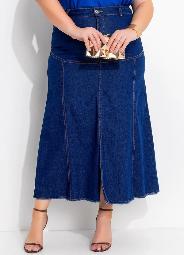Marguerite - Saia Jeans Azul Escura Alongada 7