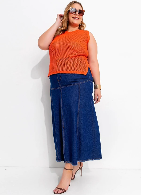 Marguerite - Saia Jeans Azul Escura Alongada 5