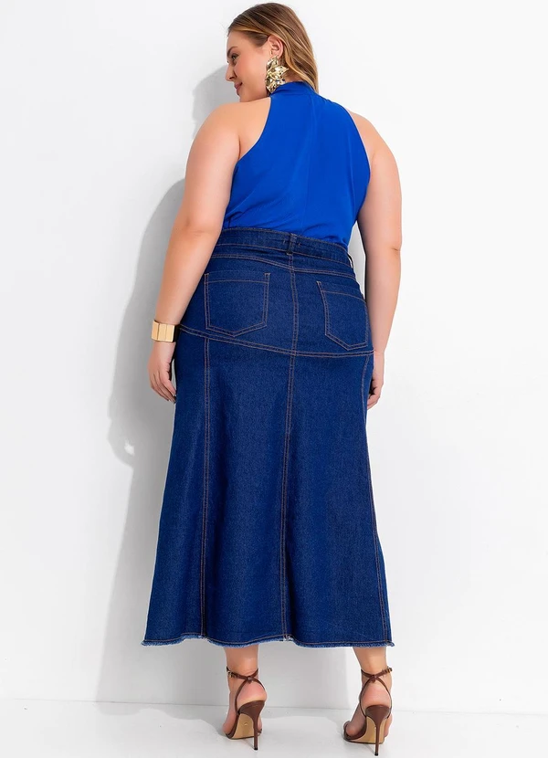Marguerite - Saia Jeans Azul Escura Alongada 4