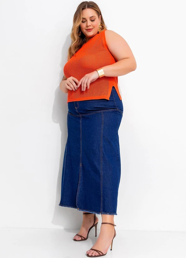 Marguerite - Saia Jeans Azul Escura Alongada 3