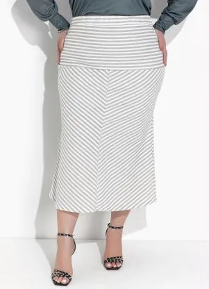 Marguerite - Saia Listra Creme em Moletinho Eco Listrado com - MARGUERITE