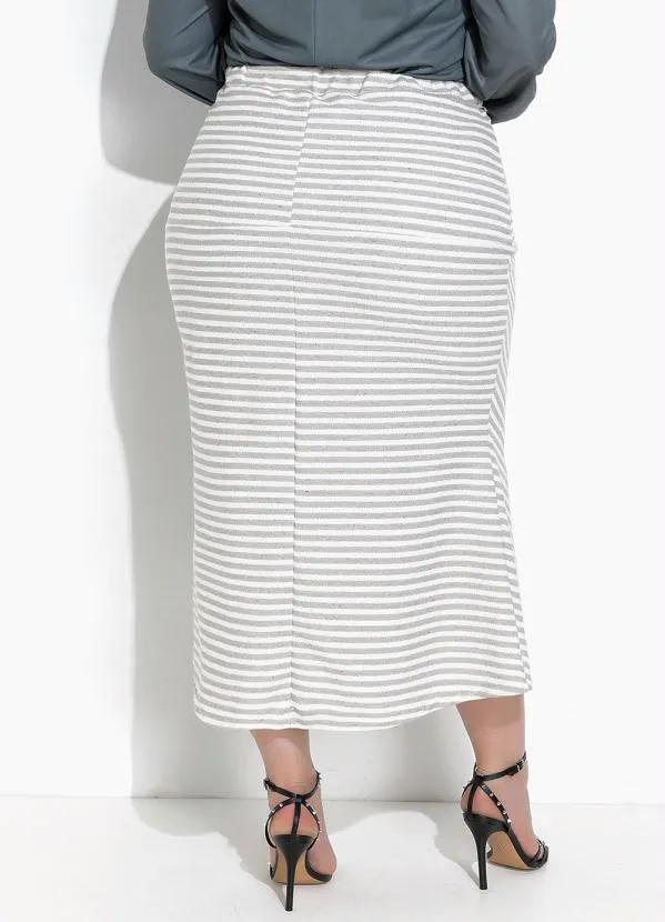 Marguerite - Saia Listra Creme em Moletinho Eco Listrado com 3