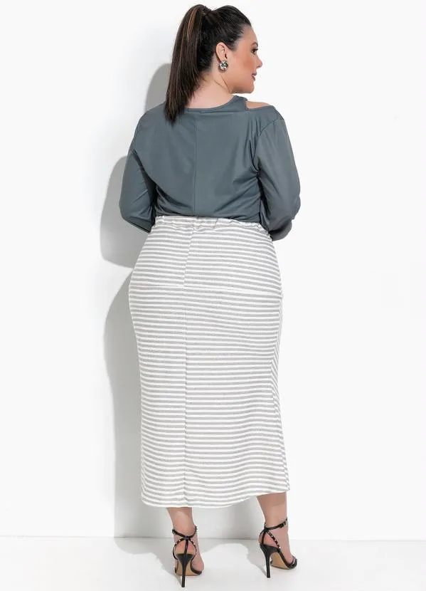 Marguerite - Saia Listra Creme em Moletinho Eco Listrado com 1