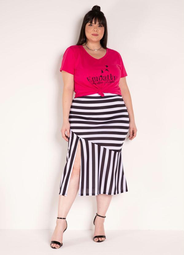 Marguerite - Saia Listrada com Fenda Plus Size 3
