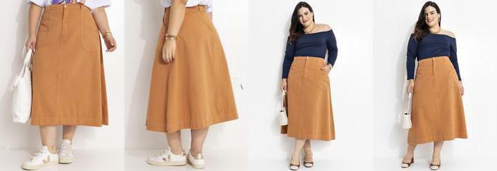 Saia Marrom Amendoado em Sarja